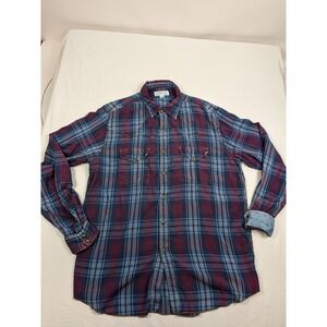 Ryan Michael Shirt Mens Large Red Plaid Silk Blend Western Cowboy Snap Shirt